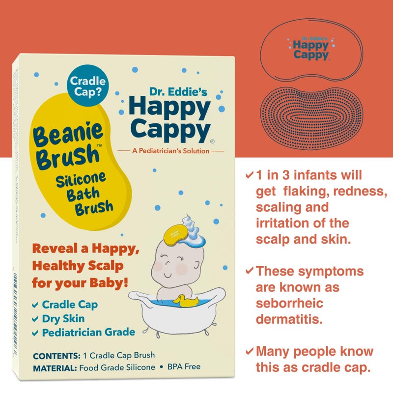 Happy Cappy Beanie Brush - Cradle Cap Brush for Babies, Dry Skin Care, Gentle Exfoliating Baby Scalp Scrubber for Bathing, Helps Dandruff and Flakes, Food Grade Silicone, BPA Free - Image 4